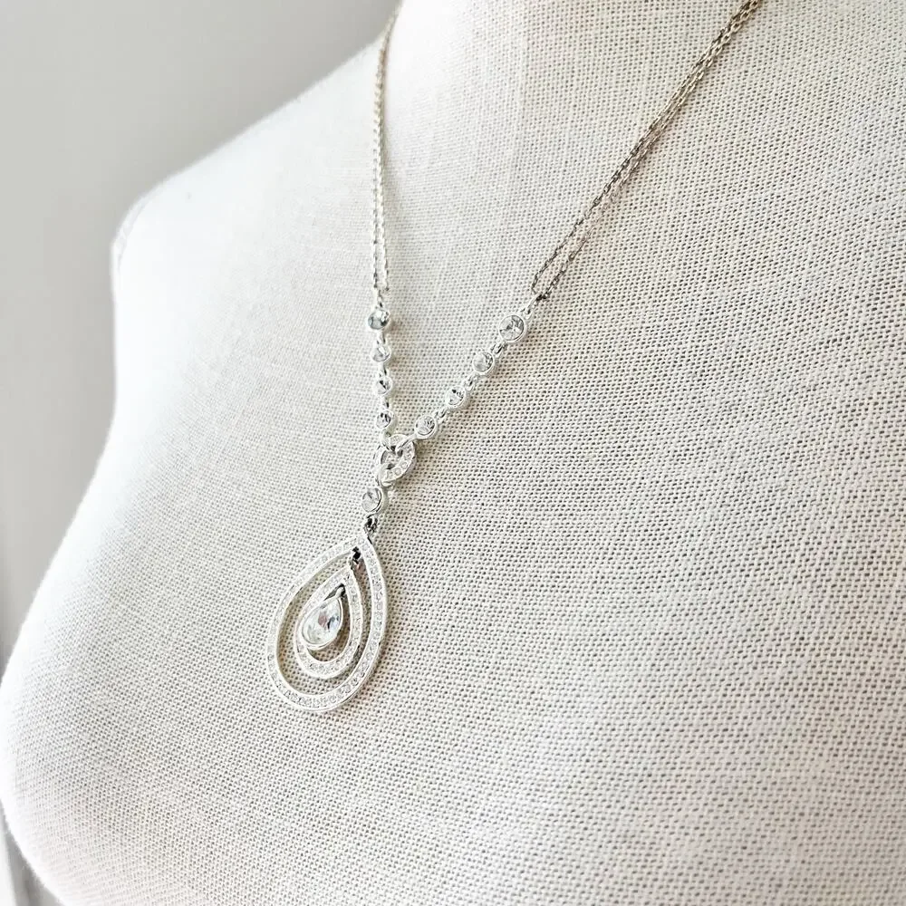 Givenchy Silver Crystal Teardrop Necklace - Picture 5 of 9